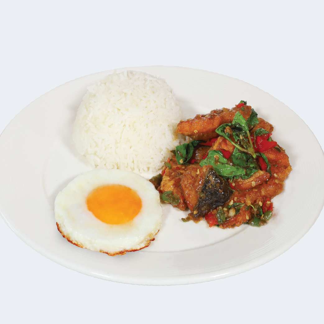 Stir-Fried basil Salmon with Rice