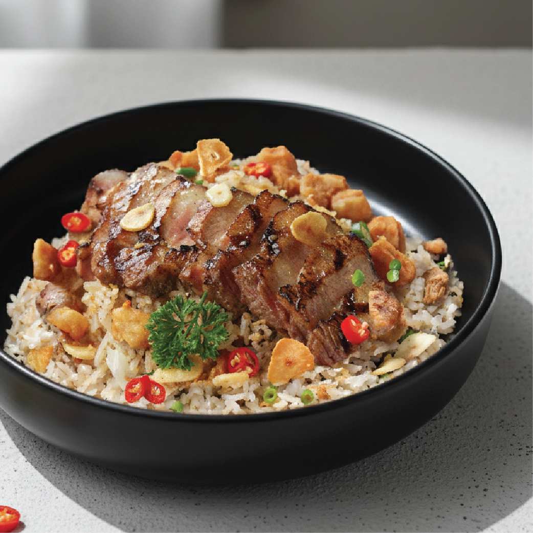 Kurobuta Pork with Pork crackling fried rice