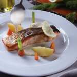 Grilled Salmon with White Wine Cream Sauce